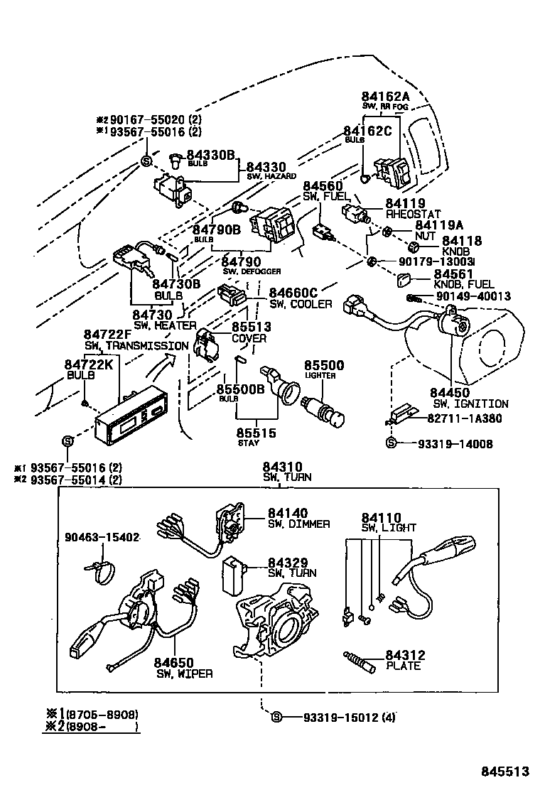 Toyota COROLLA 开关和继电器和ECU EPC diagram — 845513