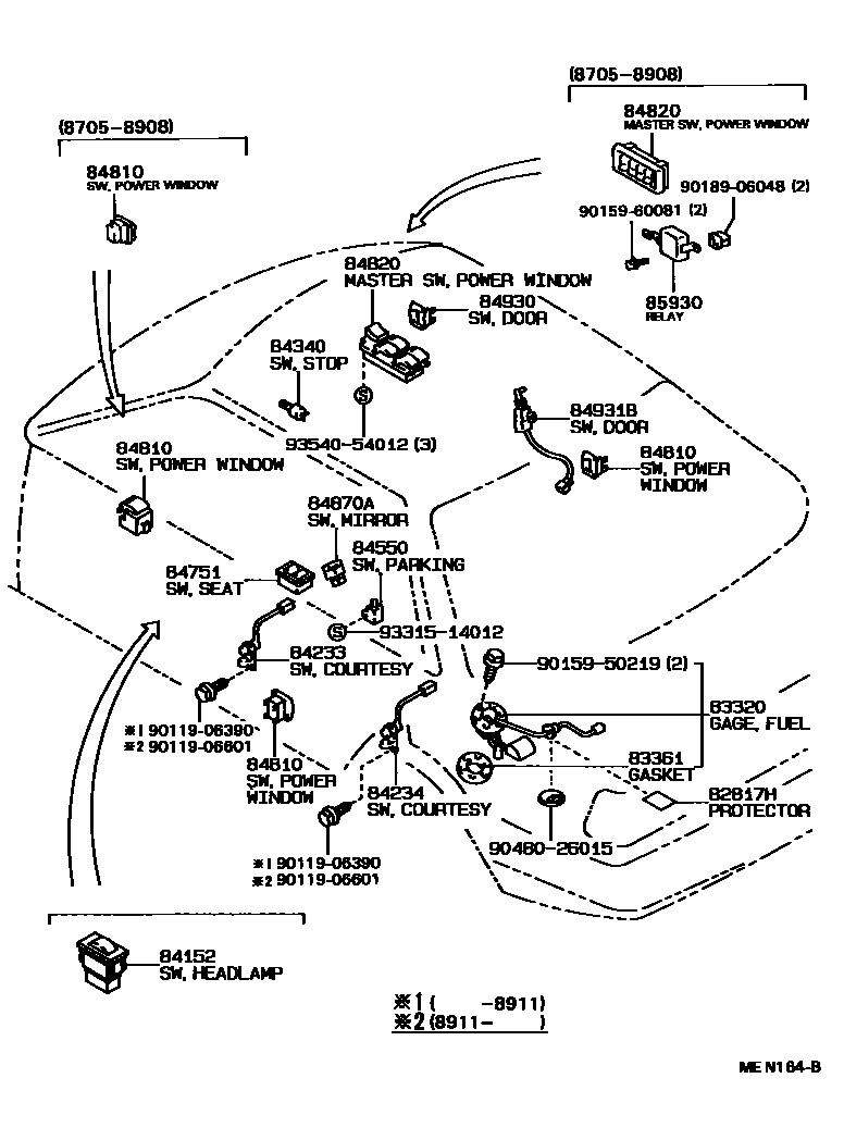 Toyota COROLLA 开关和继电器和ECU EPC diagram — MEN164B