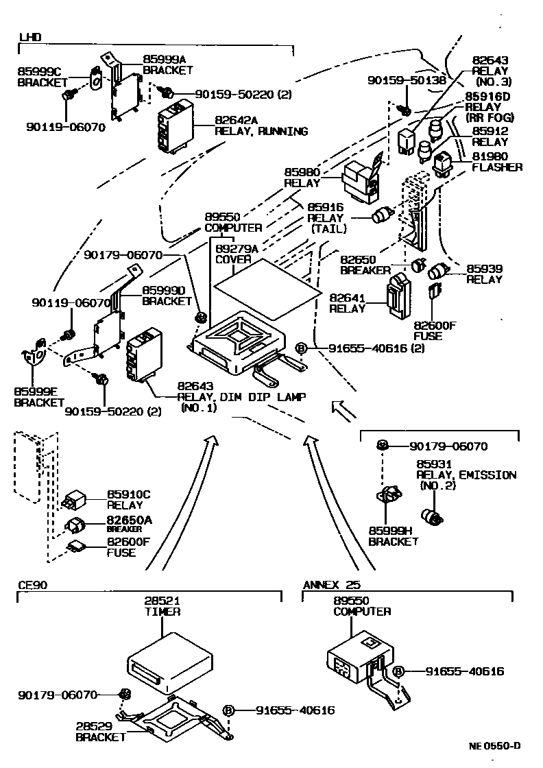 Toyota COROLLA 开关和继电器和ECU EPC diagram — NE0550D