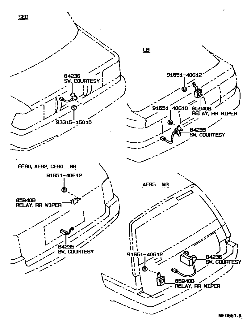 Toyota COROLLA 开关和继电器和ECU EPC diagram — NE0551B