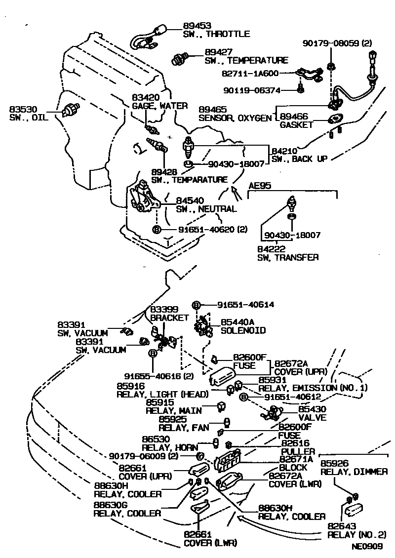 Toyota COROLLA 开关和继电器和ECU EPC diagram — NE0909