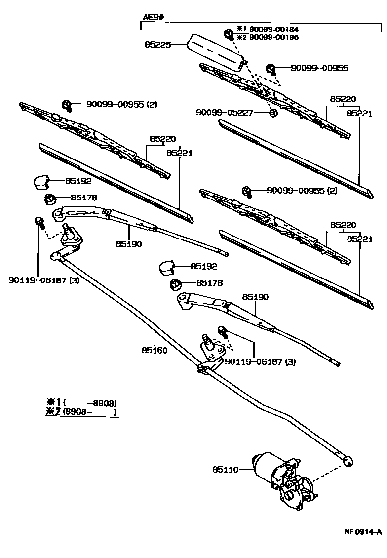Toyota COROLLA 挡风玻璃刮水器 EPC diagram — NE0914A