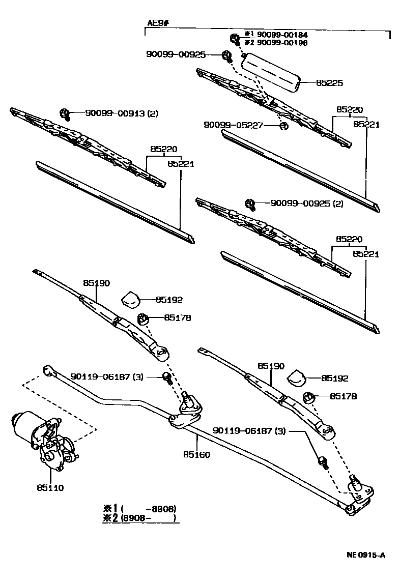 Toyota COROLLA 挡风玻璃刮水器 EPC diagram — NE0915A