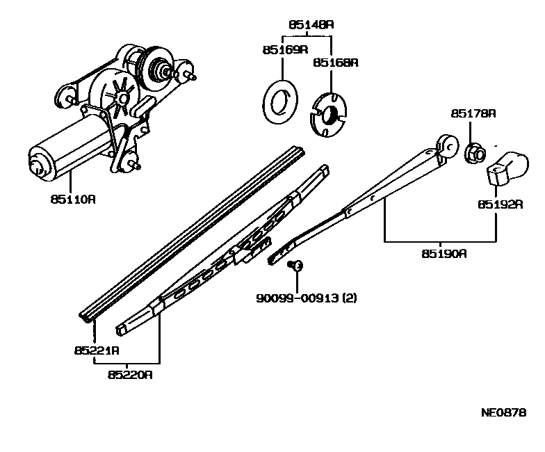 Toyota COROLLA 后刮水器 EPC diagram — NE0878