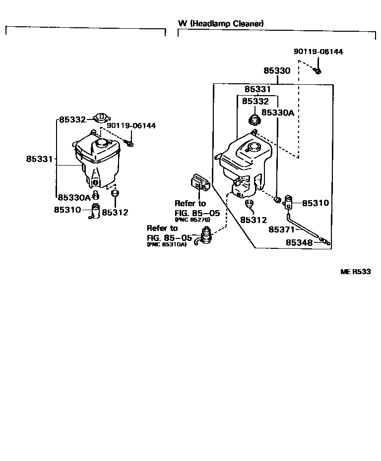 Toyota COROLLA 挡风玻璃清洗器 EPC diagram — MER533