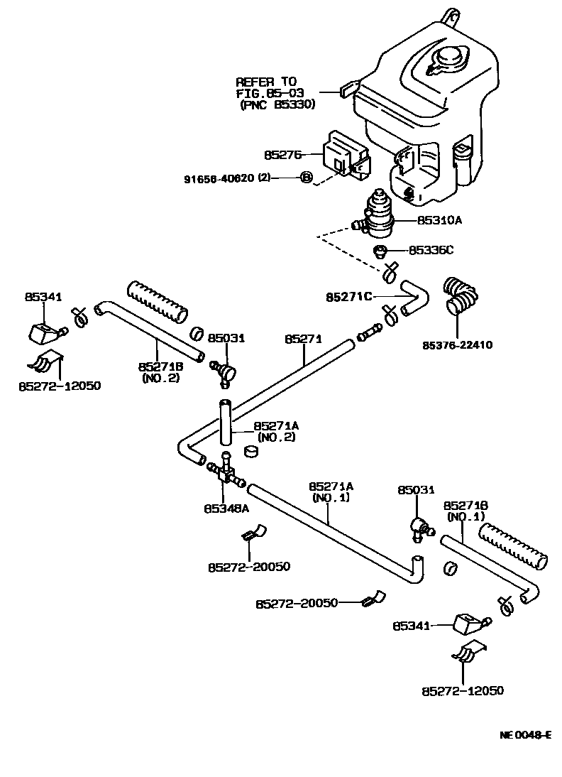 Toyota COROLLA 前大灯清洗器 EPC diagram — NE0048E