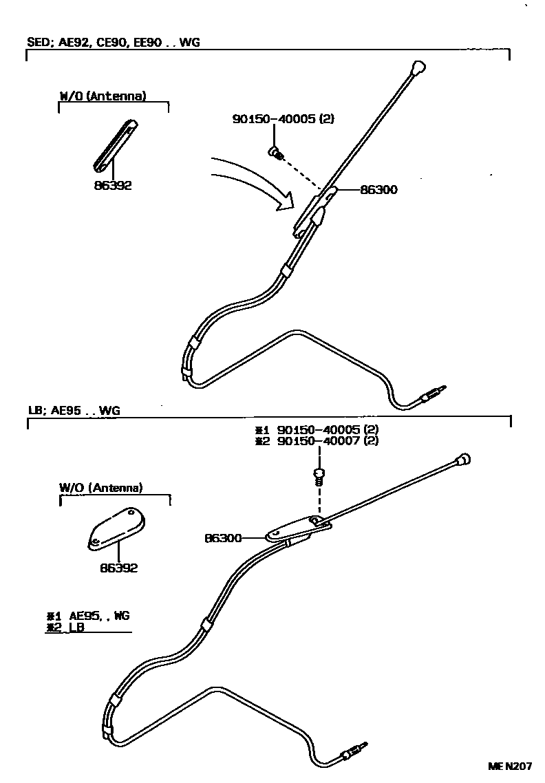 Toyota COROLLA antenna EPC diagram — MEN207