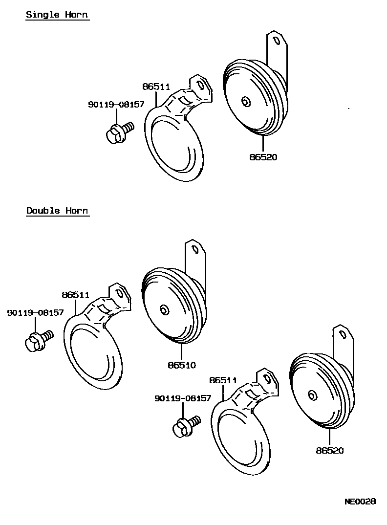 Toyota COROLLA 喇叭 EPC diagram — NE0028