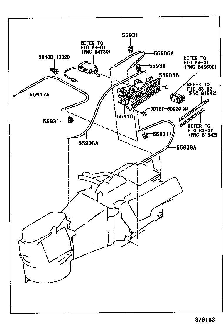 Toyota COROLLA 暖风和空调系统 - 控制器和风管 EPC diagram — 876163