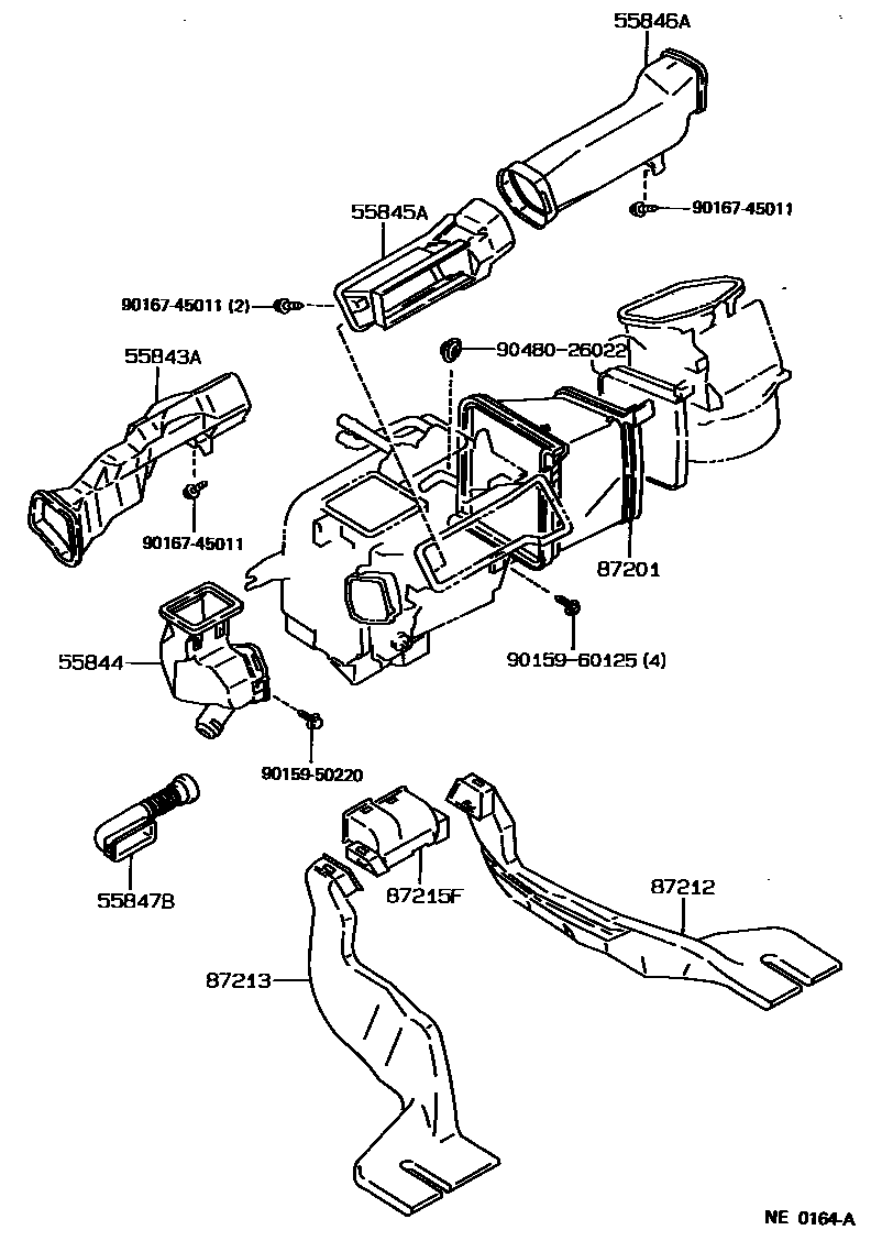 Toyota COROLLA 暖风和空调系统 - 控制器和风管 EPC diagram — NE0164A