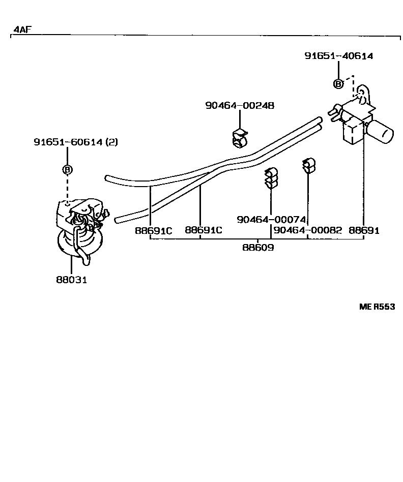 Toyota COROLLA 暖风和空调系统 - 真空管 EPC diagram — MER553