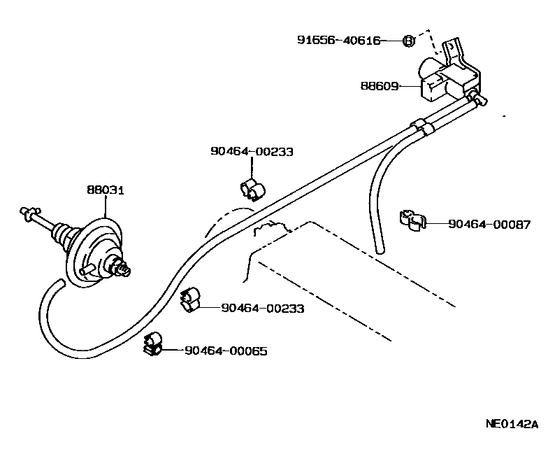 Toyota COROLLA 暖风和空调系统 - 真空管 EPC diagram — NE0142A