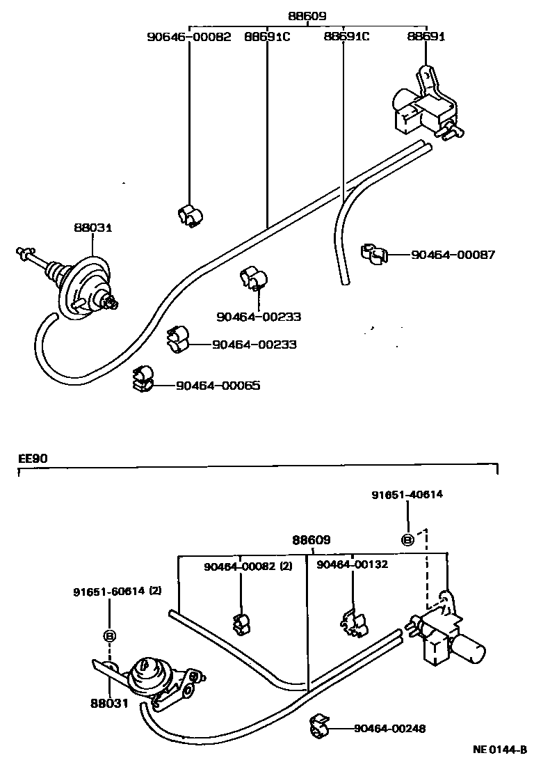 Toyota COROLLA 暖风和空调系统 - 真空管 EPC diagram — NE0144B