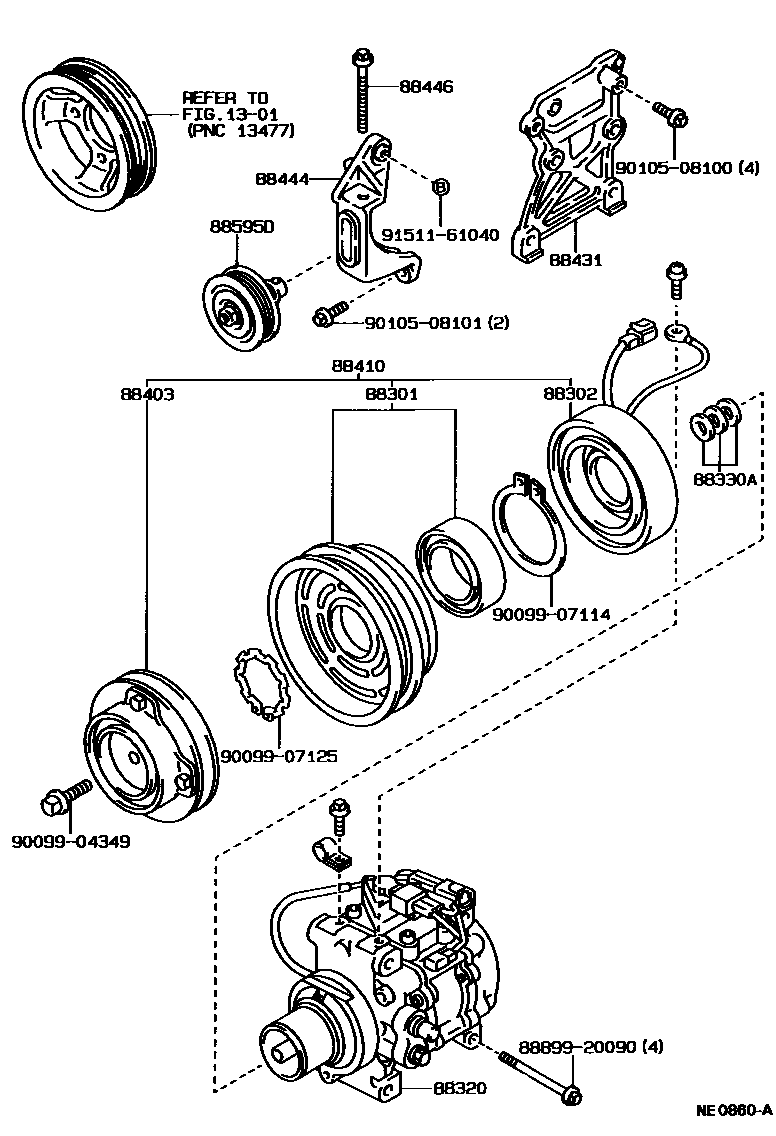 Toyota COROLLA Heating & Air Conditioning - Compressor EPC diagram — NE0860A