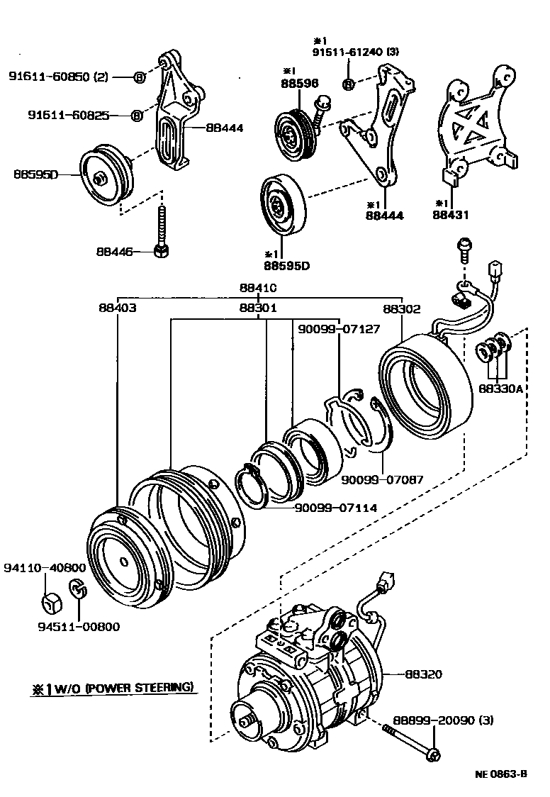 Toyota COROLLA Heating & Air Conditioning - Compressor EPC diagram — NE0863B