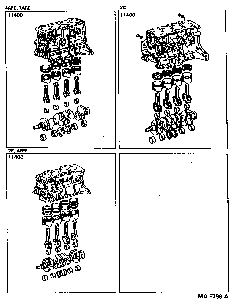 Toyota COROLLA Short Block Assembly EPC diagram — MAF799A
