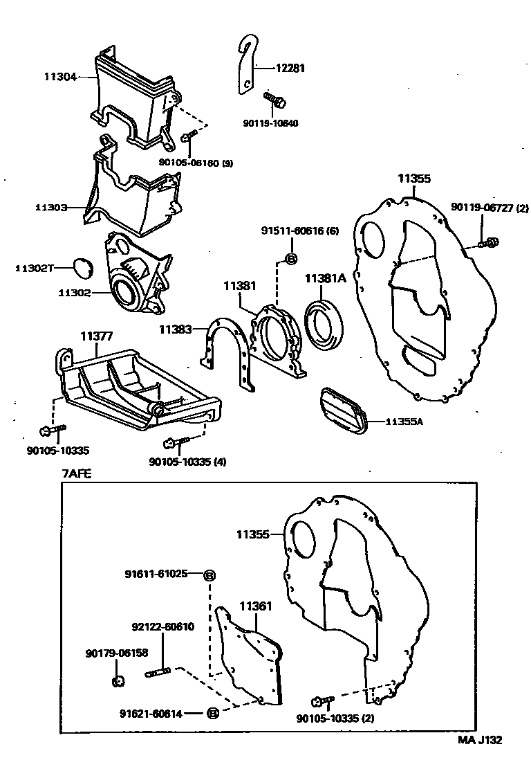 Toyota COROLLA Timing Gear Cover & Rear End Plate EPC diagram — MAJ132