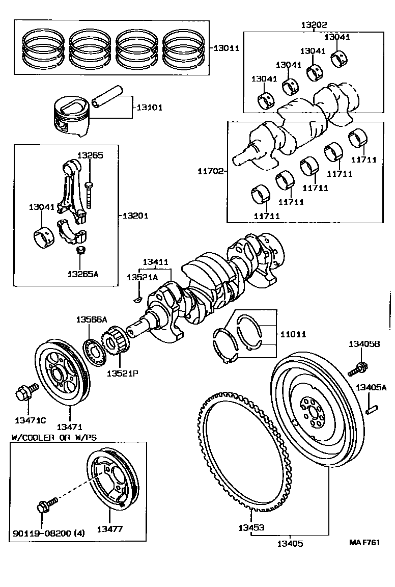 Toyota COROLLA Crankshaft & Piston EPC diagram — MAF761