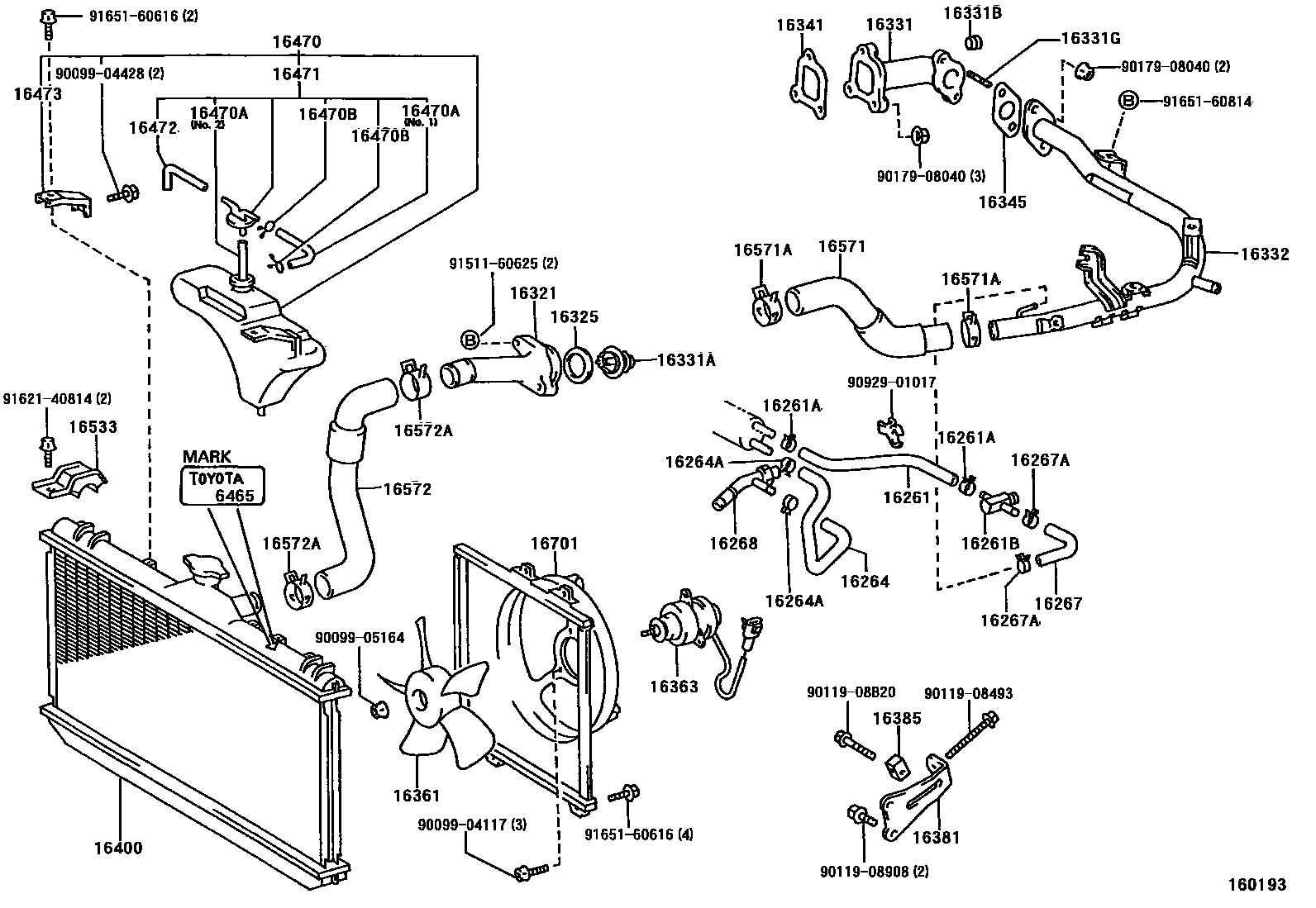 Toyota COROLLA RADIATOR & WATER OUTLET EPC diagram — 160193