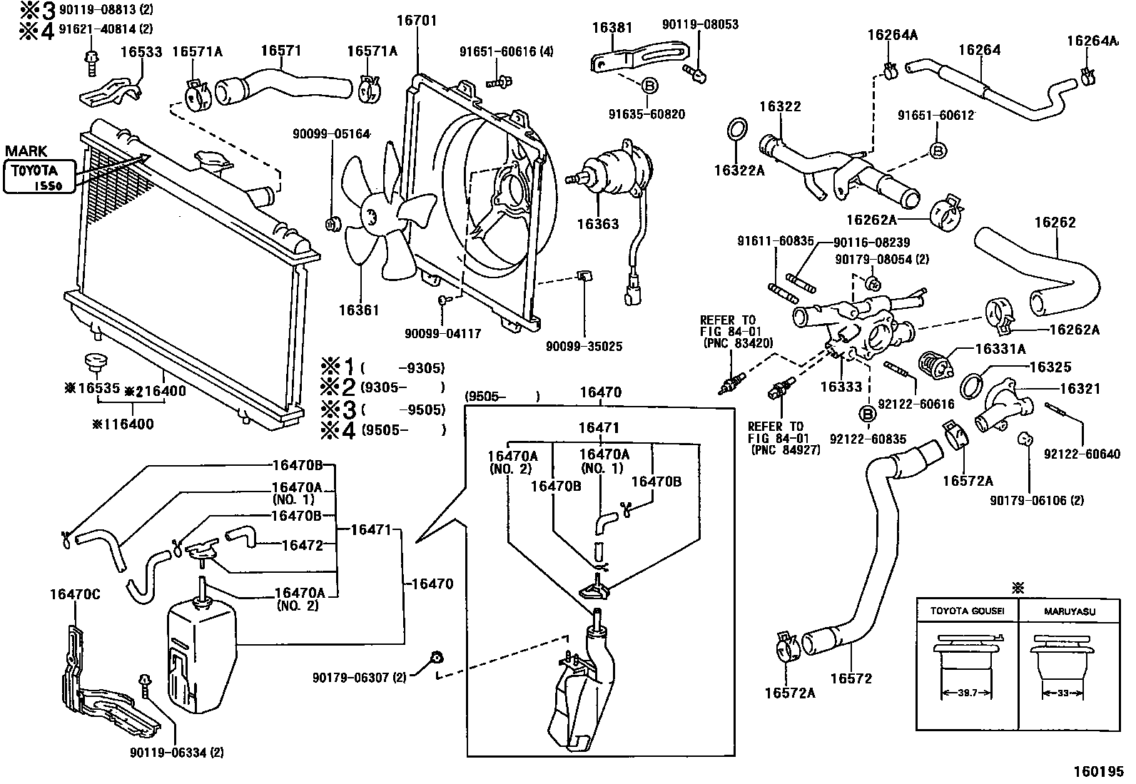 Toyota COROLLA RADIATOR & WATER OUTLET EPC diagram — 160195