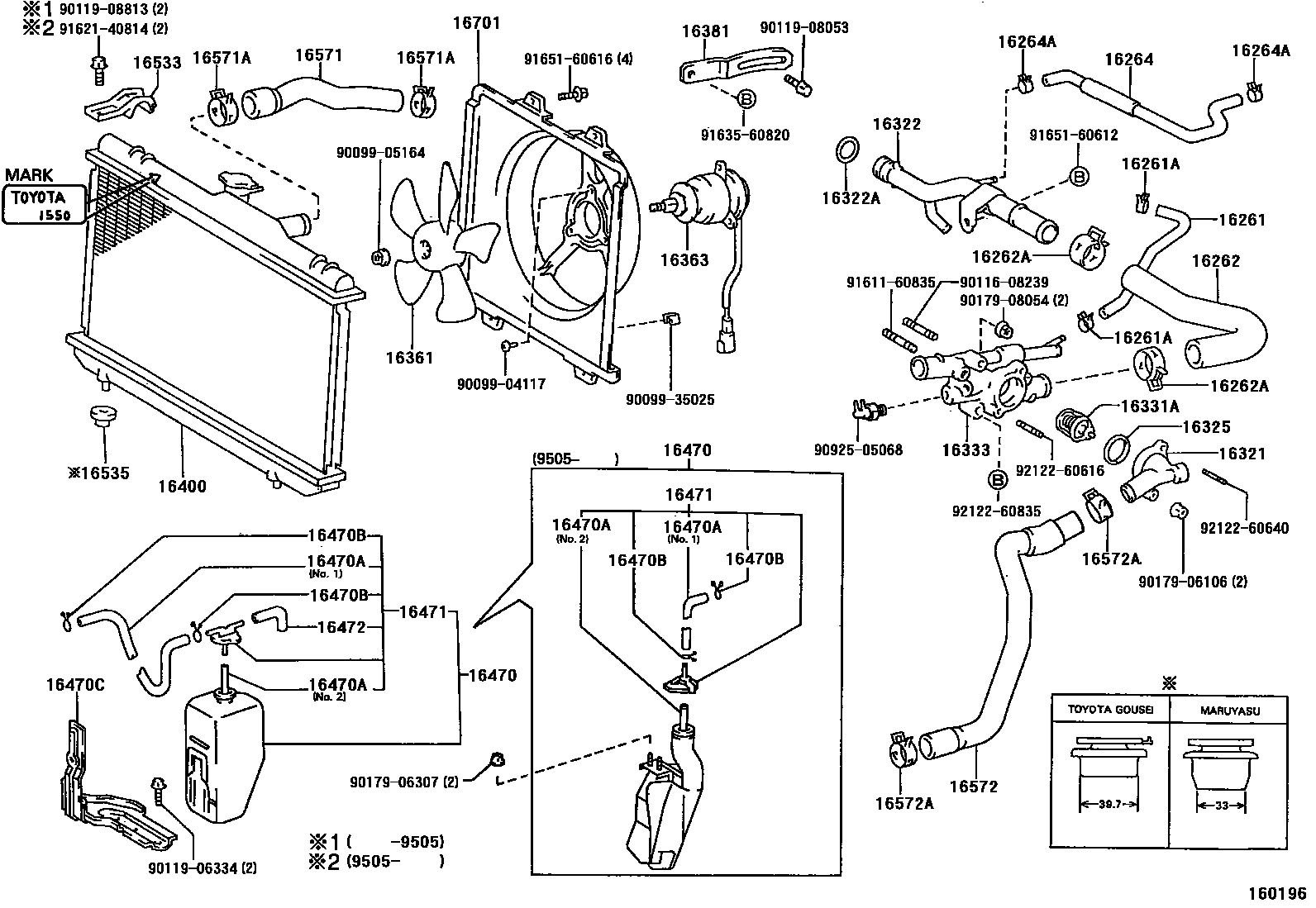 Toyota COROLLA RADIATOR & WATER OUTLET EPC diagram — 160196