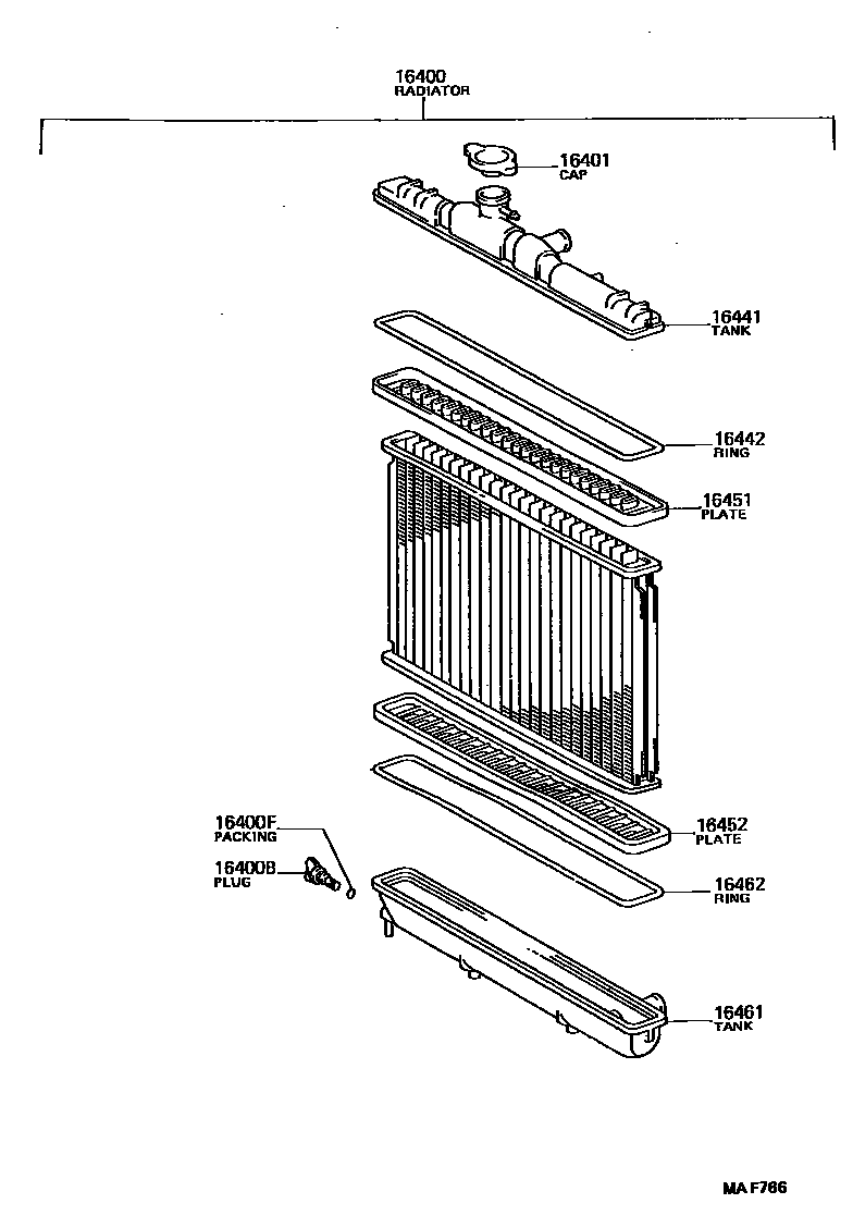 Toyota COROLLA RADIATOR & WATER OUTLET EPC diagram — MAF766