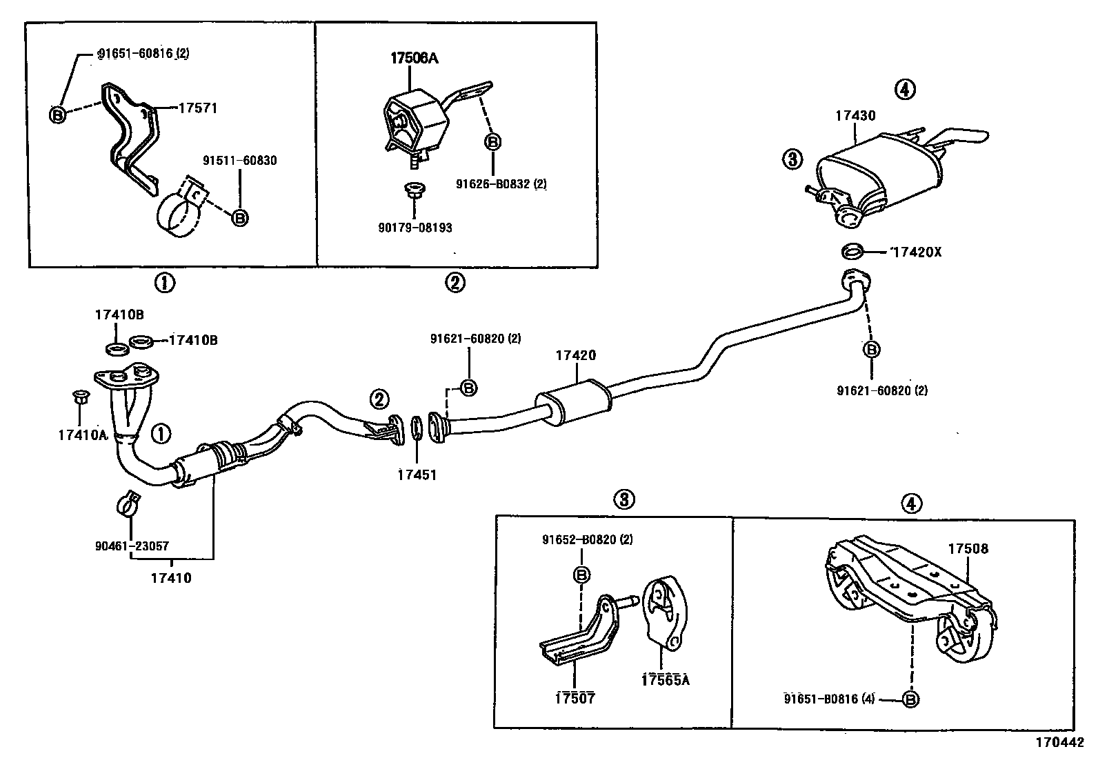 Toyota COROLLA Exhaust Pipe EPC diagram — 170442