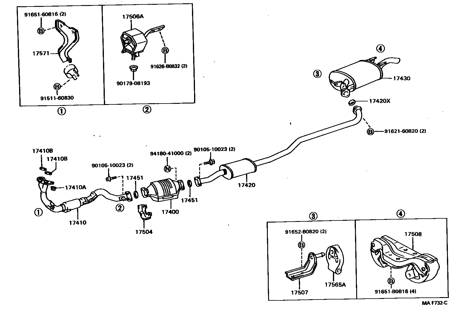 Toyota COROLLA Exhaust Pipe EPC diagram — MAF732C