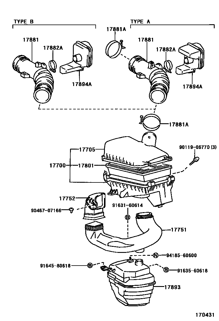 Toyota COROLLA Air Cleaner EPC diagram — 170431