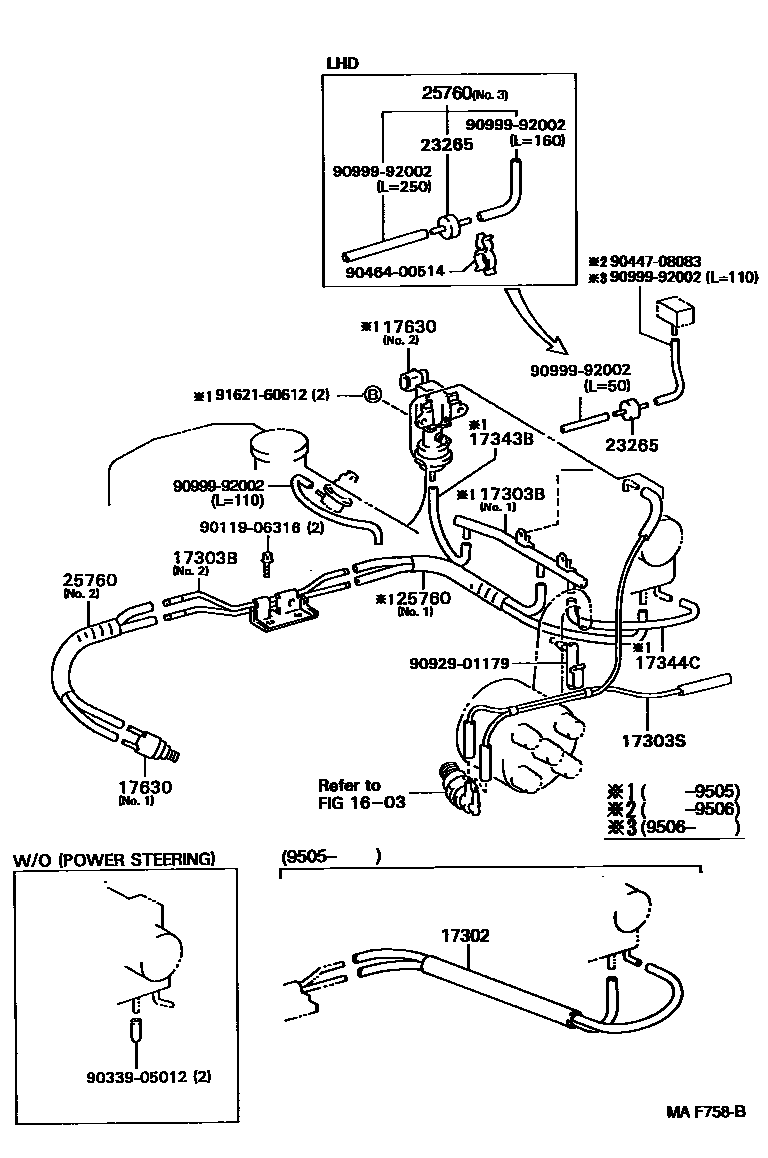 Toyota COROLLA vacuum tube EPC diagram — MAF758B