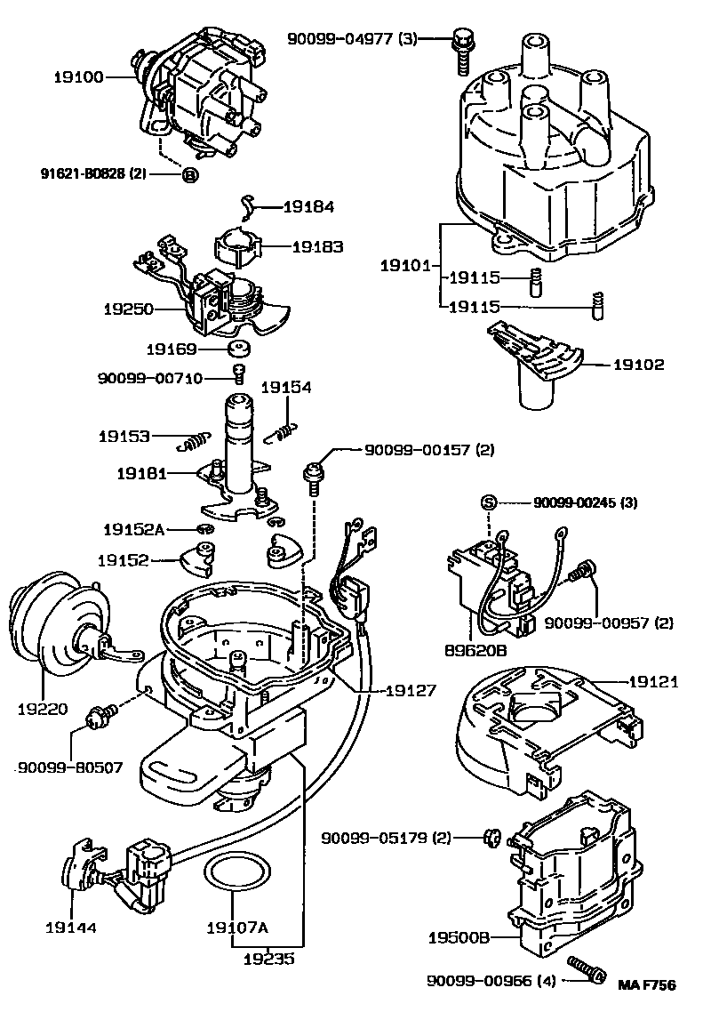 Toyota COROLLA 分电器 EPC diagram — MAF756