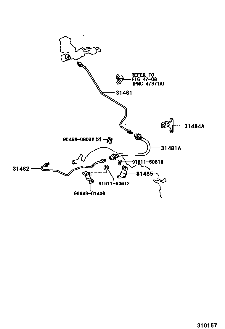 Toyota COROLLA 离合器踏板和挠性软管 EPC diagram — 310157