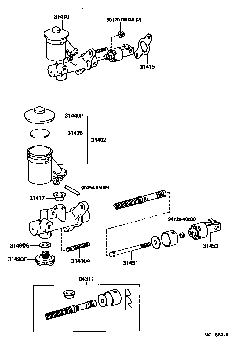 Toyota COROLLA 离合器总泵 EPC diagram — MCL862A