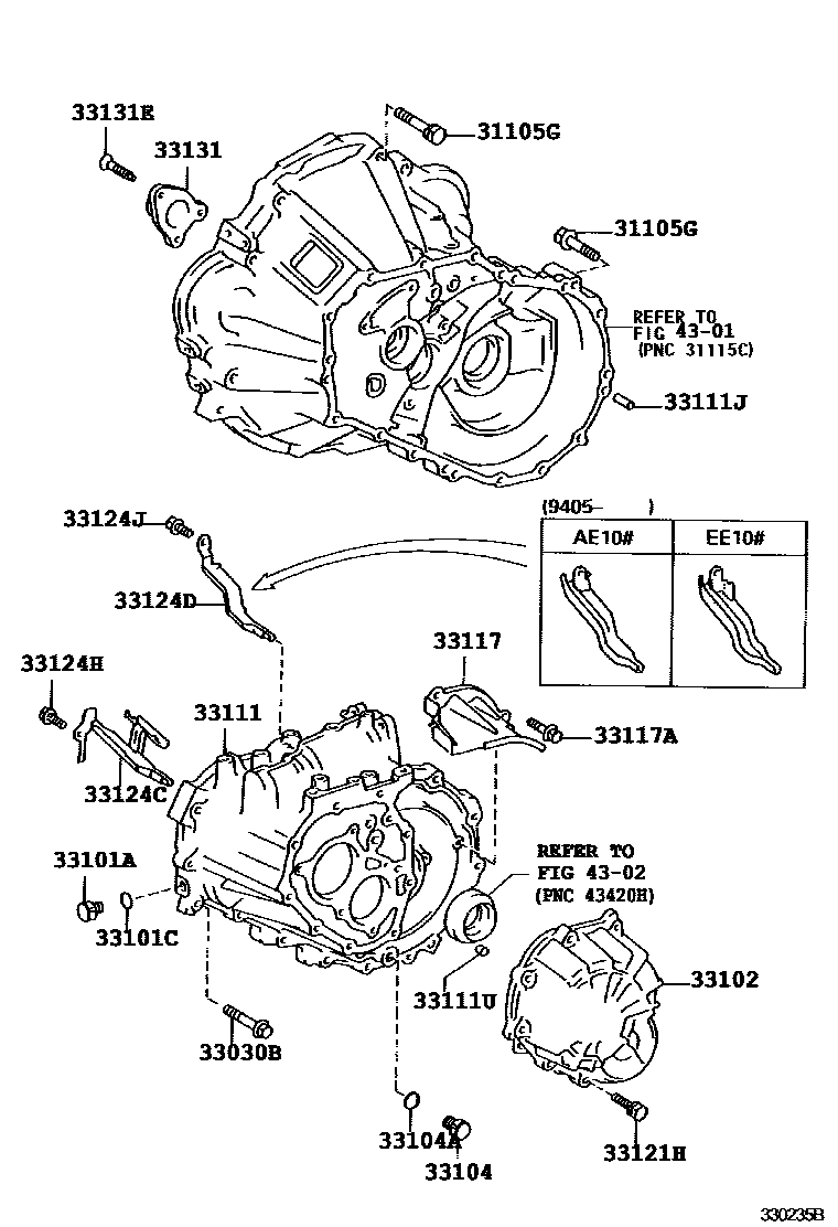 Toyota COROLLA 离合器壳和变速器壳(MTM) EPC diagram — 330235B