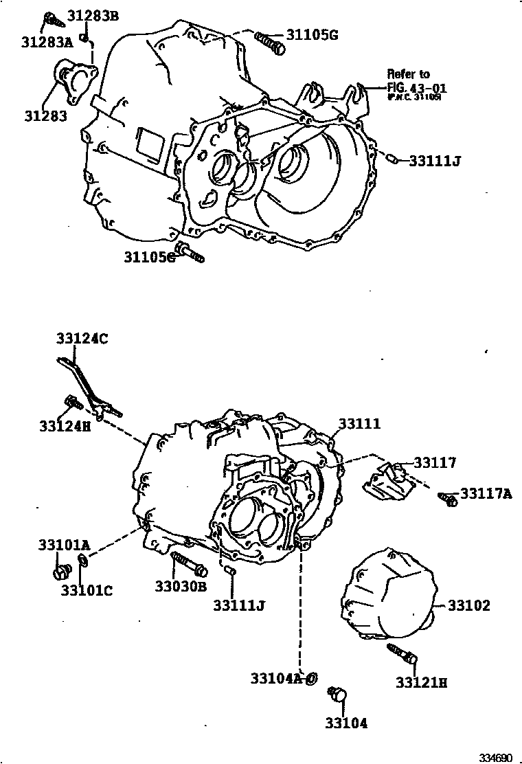 Toyota COROLLA 离合器壳和变速器壳(MTM) EPC diagram — 334690