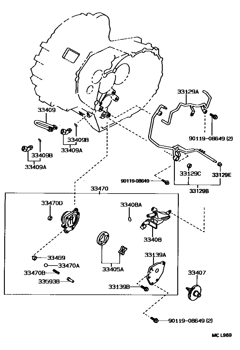 Toyota COROLLA 油泵、油冷却器和配管(MTM) EPC diagram — MCL969