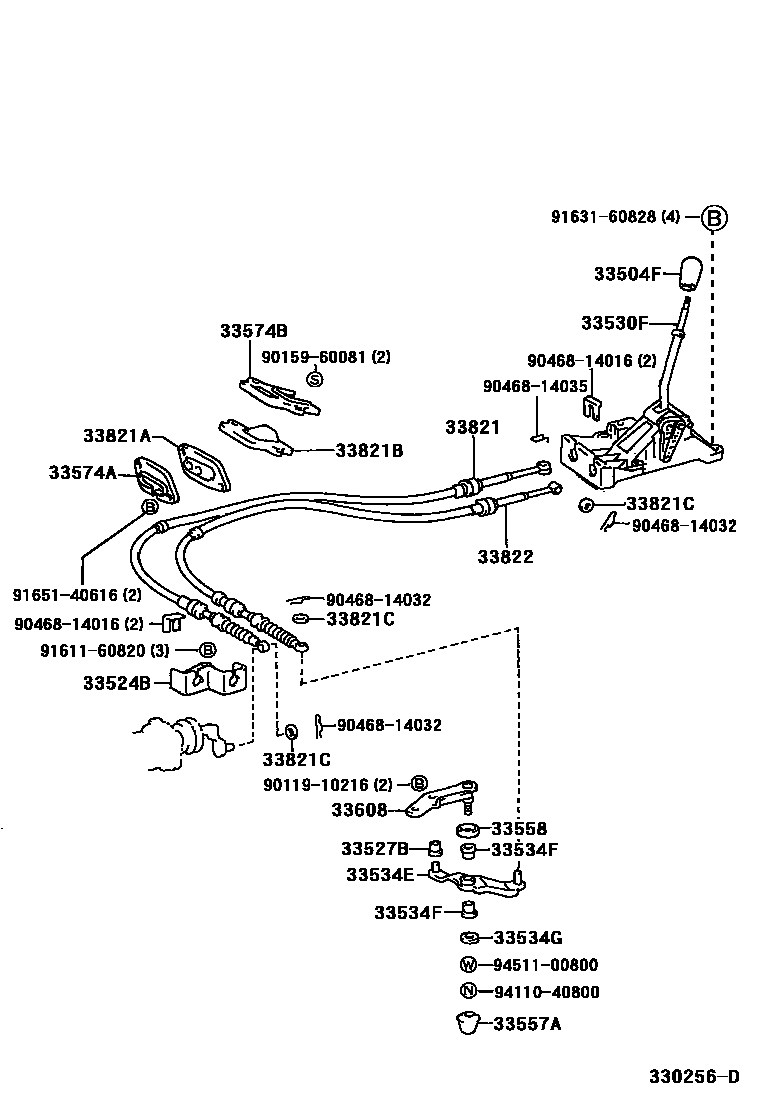 Toyota COROLLA Shift Lever & Retainer EPC diagram — 330256D
