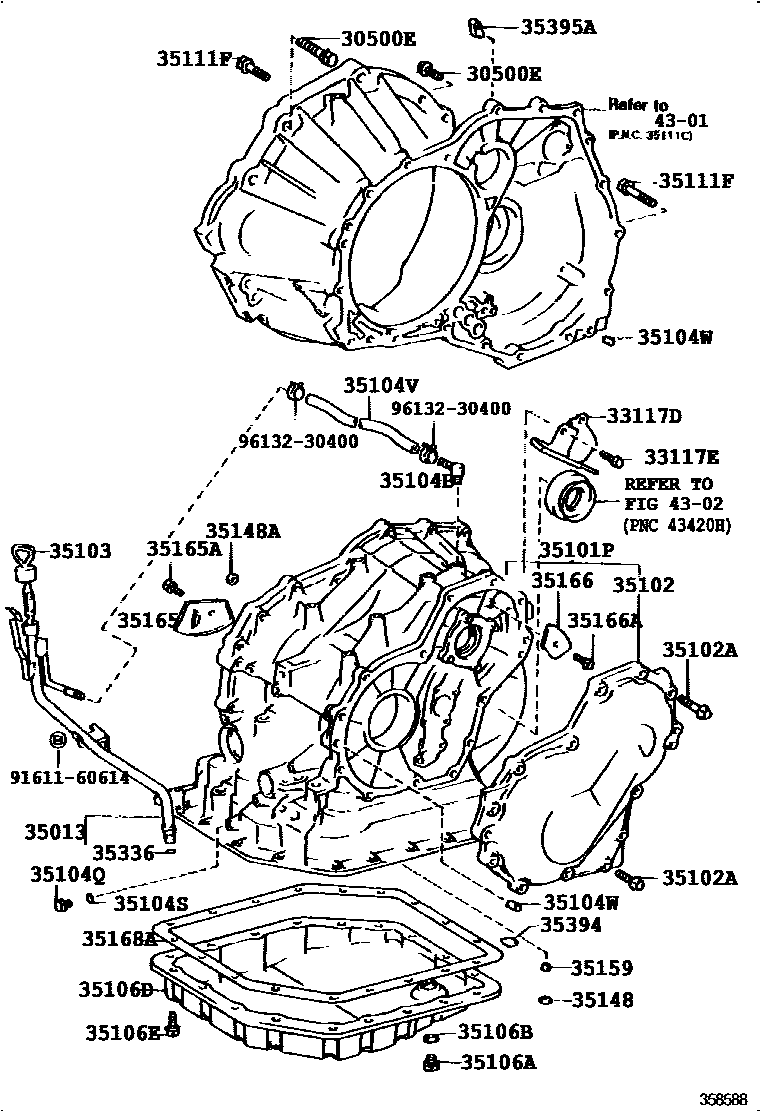 Toyota COROLLA 变速器壳和油底壳(ATM) EPC diagram — 358588
