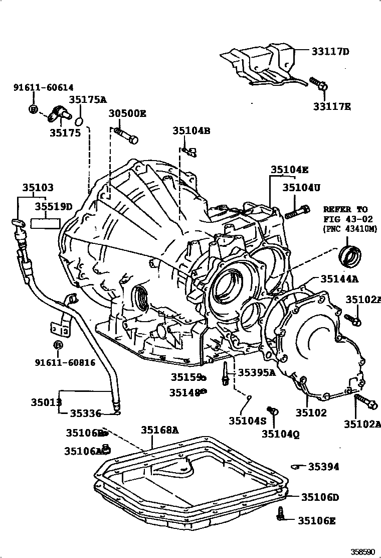 Toyota COROLLA 变速器壳和油底壳(ATM) EPC diagram — 358590