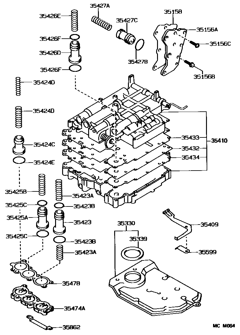 Toyota COROLLA 阀体和滤油网(ATM) EPC diagram — MCM064