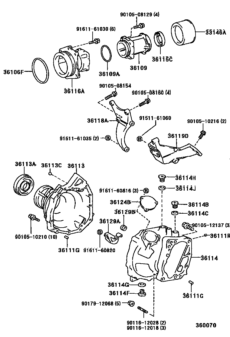 Toyota COROLLA Transfer Case & Extension Housing EPC diagram — 360070
