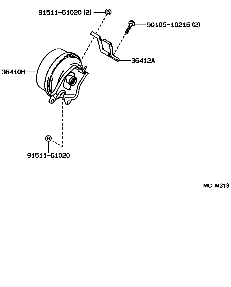 Toyota COROLLA 膜片缸和分动器真空执行器 EPC diagram — MCM313