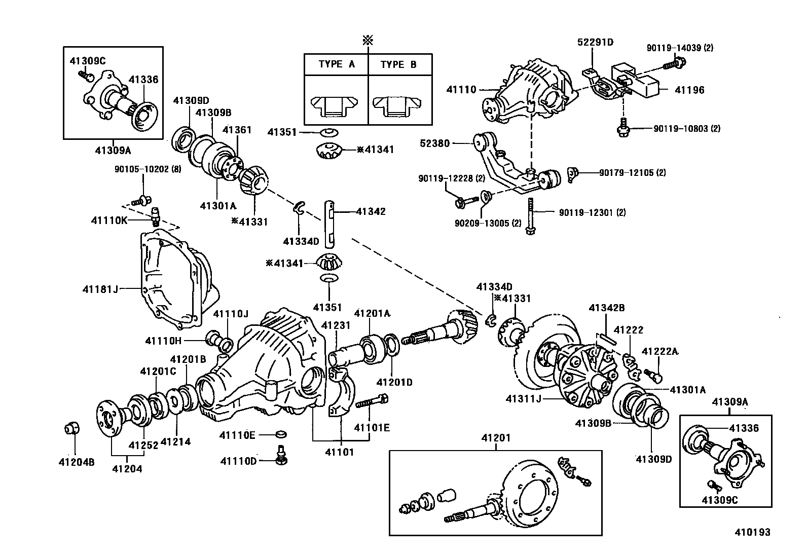 Toyota COROLLA 后桥壳和差速器 EPC diagram — 410193