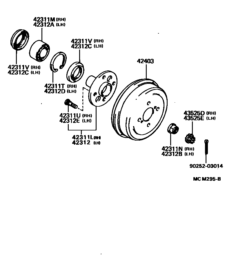 Toyota COROLLA 后桥半轴和后桥轮毂 EPC diagram — MCM295B