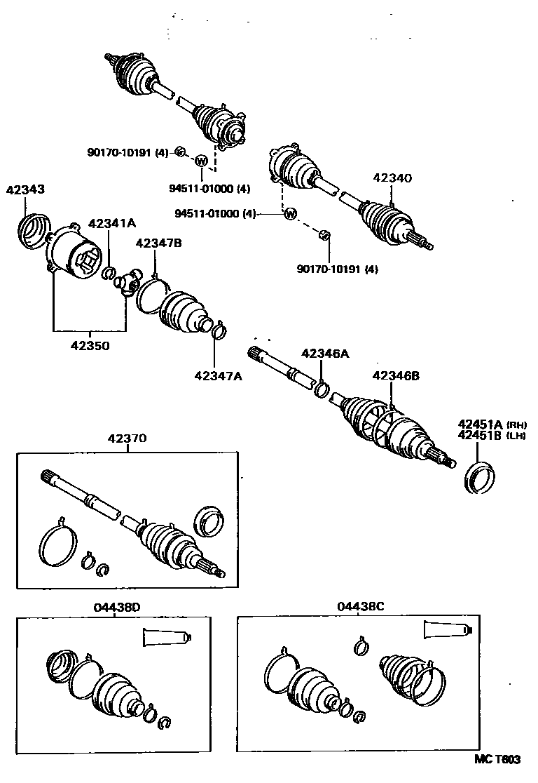 Toyota COROLLA 后桥半轴和后桥轮毂 EPC diagram — MCT603