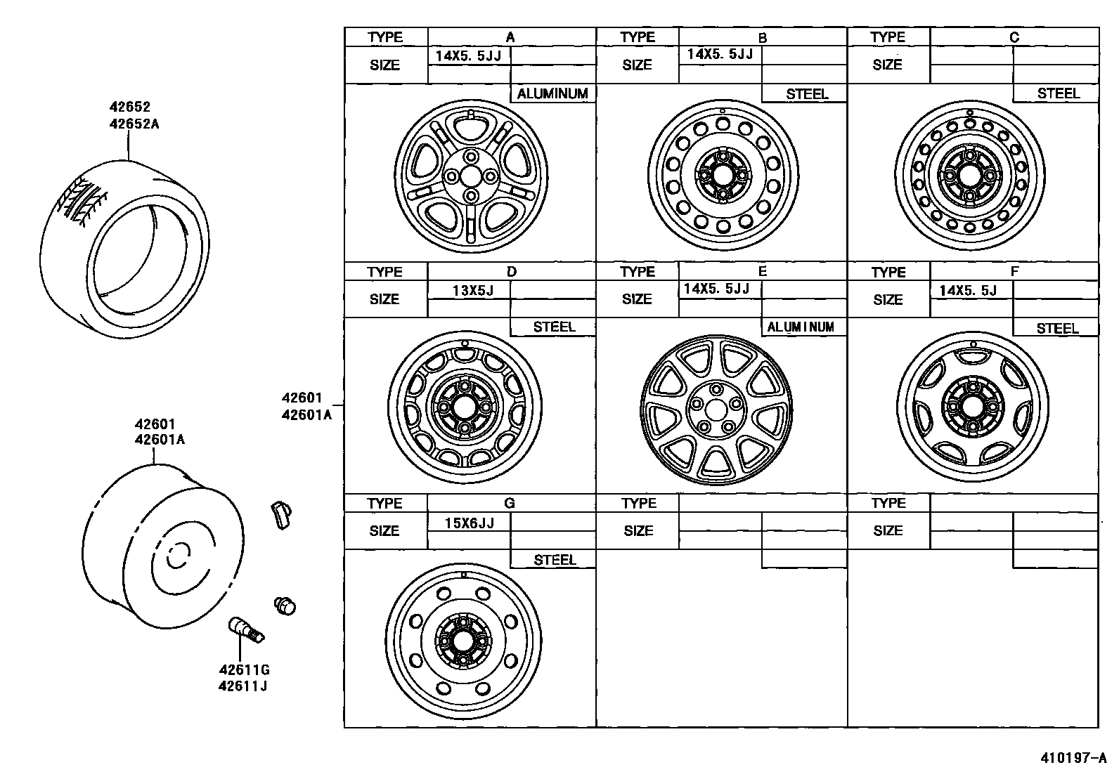 Toyota COROLLA 车轮和车轮盖 EPC diagram — 410197A