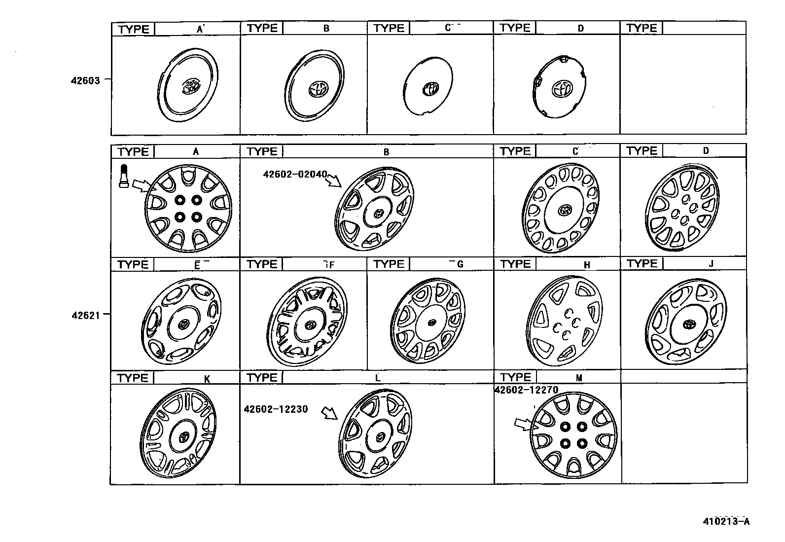 Toyota COROLLA 车轮和车轮盖 EPC diagram — 410213A