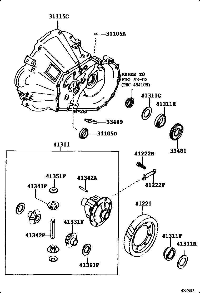 Toyota COROLLA 前桥壳和差速器 EPC diagram — 432862