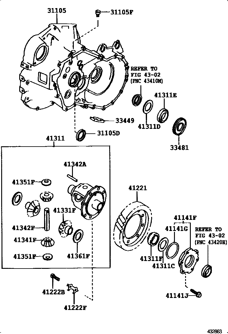Toyota COROLLA 前桥壳和差速器 EPC diagram — 432863