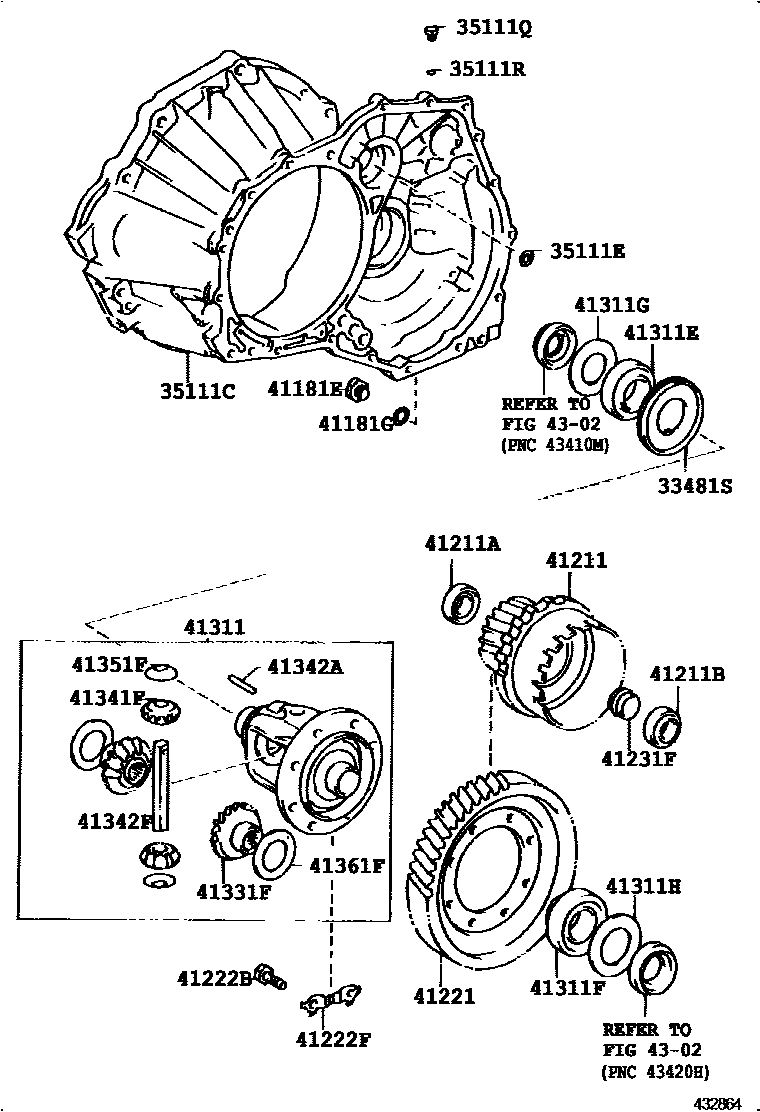 Toyota COROLLA 前桥壳和差速器 EPC diagram — 432864